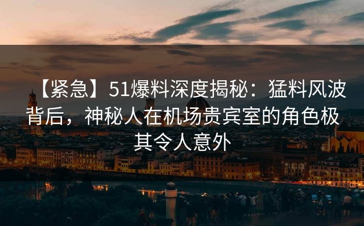【紧急】51爆料深度揭秘：猛料风波背后，神秘人在机场贵宾室的角色极其令人意外