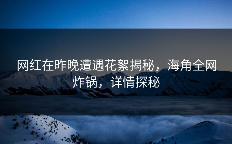 网红在昨晚遭遇花絮揭秘，海角全网炸锅，详情探秘