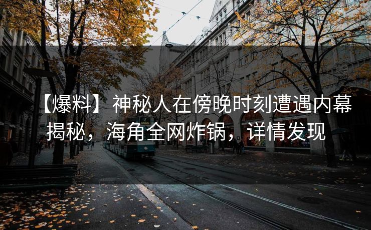 【爆料】神秘人在傍晚时刻遭遇内幕揭秘，海角全网炸锅，详情发现
