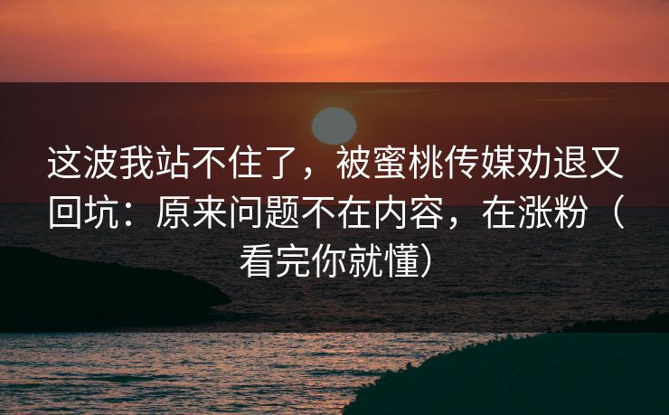 这波我站不住了,被蜜桃传媒劝退又回坑:原来问题不在内容,在涨粉(看完你就懂) 这波我站不住了,被蜜桃传媒劝退又回坑:原来问题不在内容,在涨粉(看完你就懂)